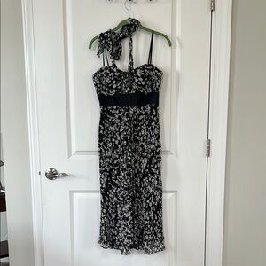 Max & Cleo Black and White Halter Midi Sundress